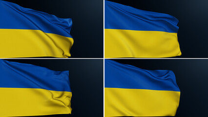 Ukraine flag. Kyiv sign. European country. Collection of Ukrainian patriotic national symbol of democracy Independence Day celebration. Realistic 3D illustration with cotton texture set of 4.