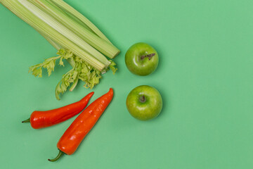 Healthy and Organic Food Concepts. Upper View Flatlay of Variety of Fresh Fruits and Vegetables...