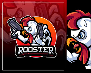 cute little rooster gangster mascot. esport logo design