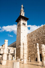 Damascus, Syria - May, 2022: Exterior of the Umayyad Mosque and Mausoleum of Saladin in Damascus