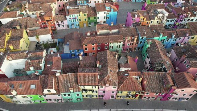 Aerial view of Burano, Venice, Veneto, Italy, Europe.