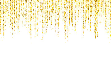 Gold holiday decoration glitter rain garland on white background. Vector