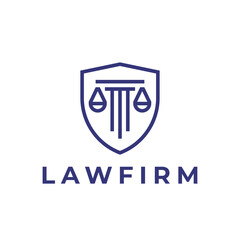 Law firm logo. Column and scale of justice icon. Corporate lawyer symbol. Attorney business sign. Legal advocate emblem. Vector illustration.