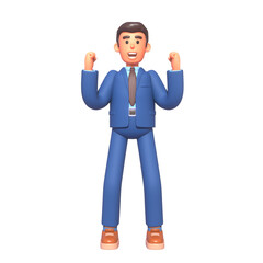 3d render of cheerful businessman in suit celebrating victory, success