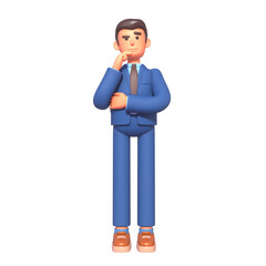 3d render of businessman in suit thinking, unsure, doubtful