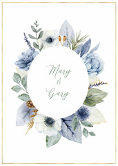 Watercolor vector hand painted wedding invitation card template.