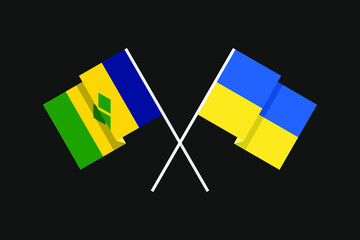 Flags of the countries of Ukraine and Saint Vincent and the Grenadines (North America, Caribbean) in national colors. Help and support from friendly countries. Flat minimal design.