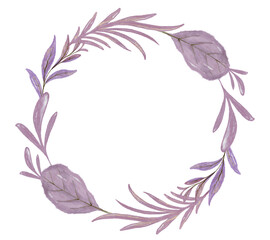 Watercolor leaf round frame.