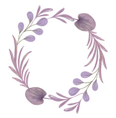 Watercolor leaf round frame.