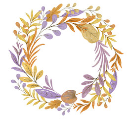 Watercolor leaf round frame.