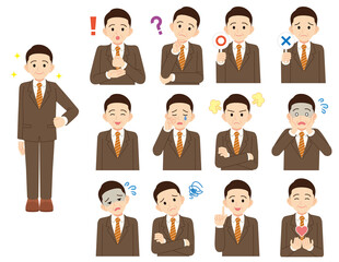 ミドル男性ビジネスマン表情色々セット＿線なし