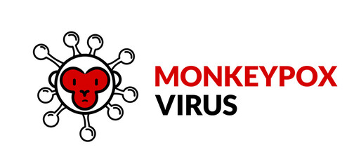 Monkeypox infection pandemic wide banner. Virus design with text on white background.