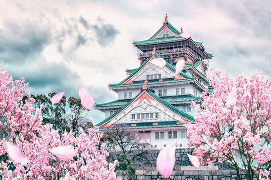 Osaka castle during the spring in Japan