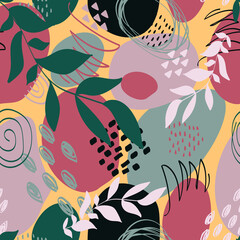 Stylish decorative plants seamless pattern. Abstract contemporary organic repeat background, vector