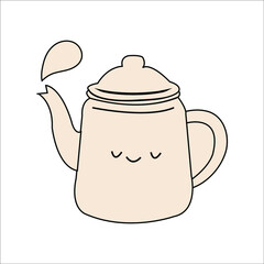 Whistling kettle for stove, colored hand drawn in sketch style vector illustration isolated on white background. Teakettle or teapot kitchen water boiling device.