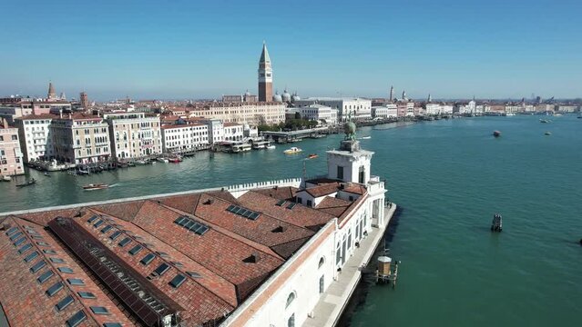 Aerial view of St Mark's square, Grand Canal and Dogana da Mar, Venice, Veneto, Italy, Europe