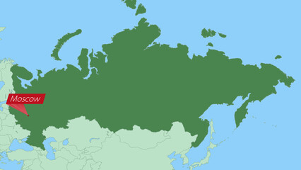 Map of Russia with pin of country capital.