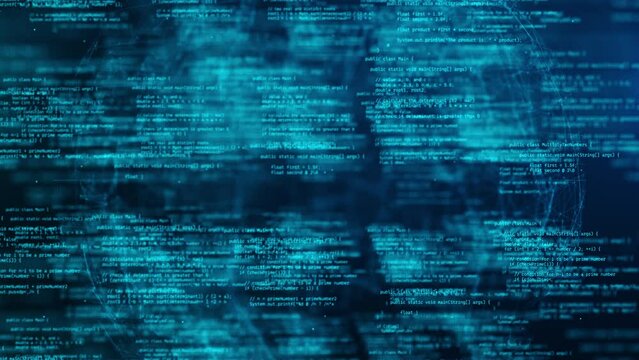 Developer working on program code. Hack or protection data. Website scripts digits and commands at computer screen. Modern hi-tech software development and blockchain concept. 3D technology background