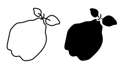 Linear icon, quince fruit. Exotic fruit. Simple black and white vector isolated on white background