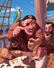 Illustration numérique stylisée de pirates sur un navire, art numérique, peinture