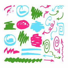 Colorful doodle marker on white background.