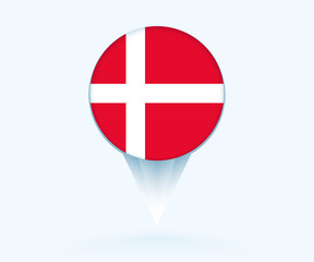 Obraz premium Map pointer with flag of Denmark.
