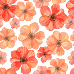 Red poppies watercolor seamless pattern	