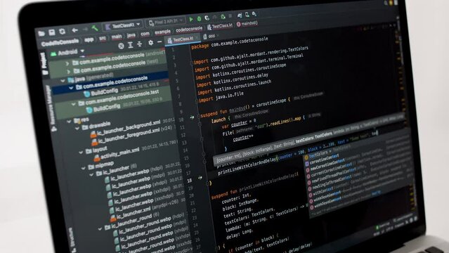 Coding on the screen, HTML encoding and programming on a laptop screen, developer, web development. Computer Web Developer. Cloud data social network media or virus. High quality 4k footage