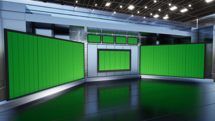 Fototapeta na wymiar News Studio, Backdrop For TV Shows .TV On Wall.3D Virtual News Studio Background, 3d illustration