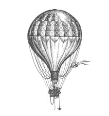 Aerostat sketch. Retro hot air balloon hand drawn drawing in vintage engraving style. Vector illustration © ~ Bitter ~