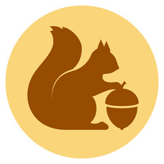 Squirrel with nut vector icon - obrazy, fototapety, plakaty