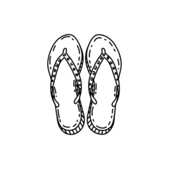 Summer beach shoes - rubber slippers. Vector illustration hand drawn in sketch style. Vintage drawing isolated on white background
