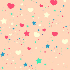 seamless pattern with hearts, stars and dots
