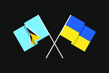 Flags of the countries of Ukraine and Saint Lucia (North America, Caribbean) in national colors. Help and support from friendly countries. Flat minimal design.