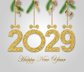 2029 Happy New Year in golden design, Holiday greeting card design.