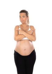 Fototapeta premium Image of pregnant woman touching her belly with hands