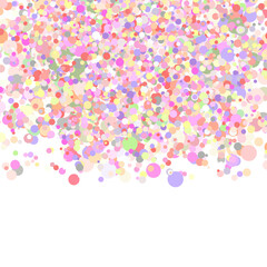 Abstract fashion polka dots background. White dotted pattern with rainbow gradient circles. Template design for invitation, poster, card, flyer, banner, textile, fabric