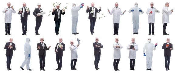 Obraz premium collage of a man in full growth displaying many professions and position