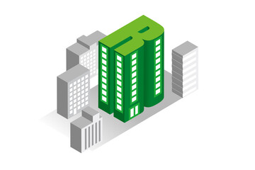 楽しい街並みと暮らしの風景。人々が明るく暮らせる建物と街づくり。アルファベットの可愛いビル。