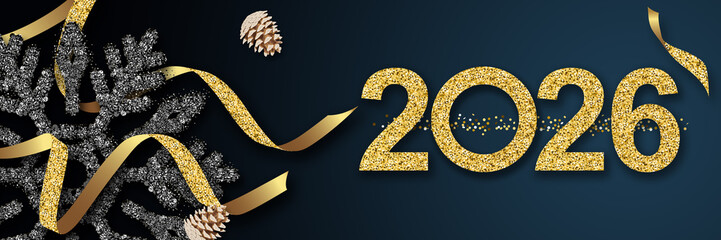 2026 Happy New Year in golden design, Holiday greeting card design.