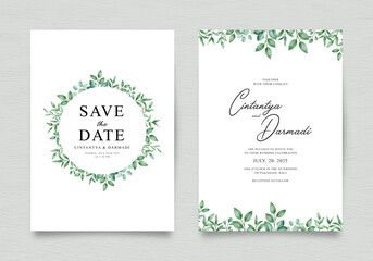 Elegant watercolor foliage for wedding invitation double sided template