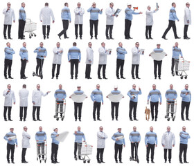 Obraz premium collage of a man in full growth displaying many professions and position