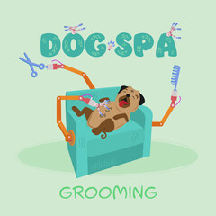illustration with dog for grooming salon.