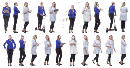 Obraz premium collage of a woman in full growth displaying many professions