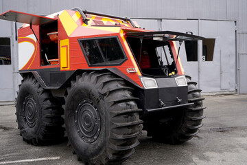 All-terrain vehicle for the evacuation of the wounded from the battlefield. Large wheels for transporting the military to hard-to-reach places.