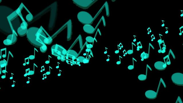 Musical notes float on black background 