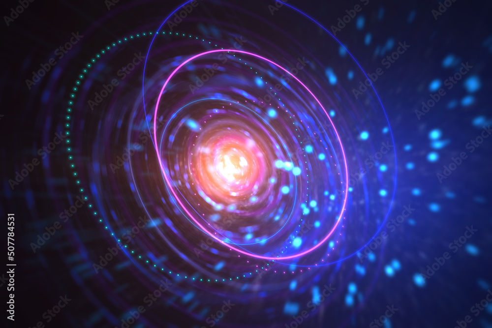 Poster abstract digital circle dark space black hole background. 3d rendering.