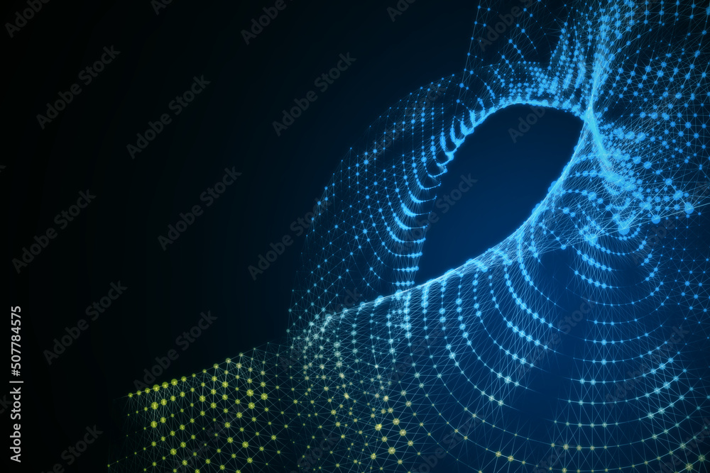 Poster Abstract glowing digital wave background with mock up place. 3D Rendering.
