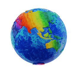 Colorful planet earth 3d render on white background, Illustration