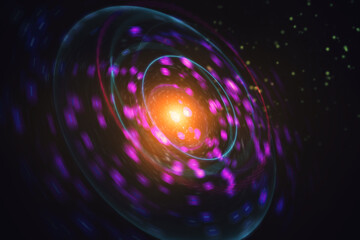 Abstract digital circle dark space black hole wallpaper. 3D Rendering.